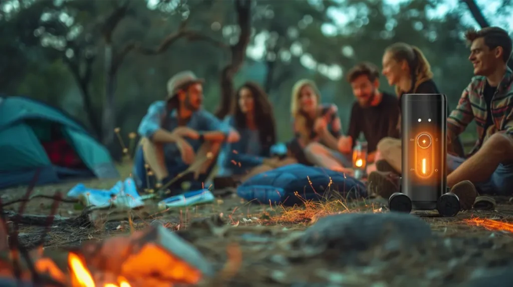 music everywhere bluetooth trolley speaker at a camping event